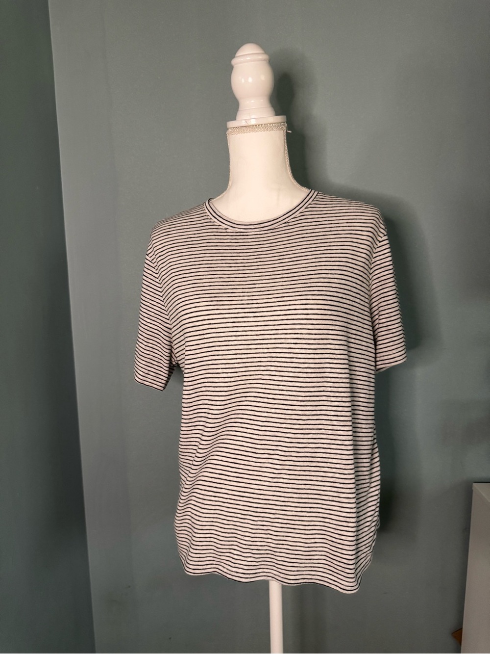 A NEW DAY Crew Boxy Oversized Short Sleeve Stripe T-Shirt MEDIUM linen blend